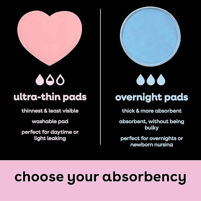 Bamboobies Nursing Pads, Ultra-Soft Velour, Reusable, Washable & Leak-Proof, 6 Ultra-Thin and 2 Overnight Pads for Breastfeeding