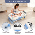 Collapsible Baby Bathtub for Newborn to Toddler (0-24 Months), Portable Baby Bath Tub for Travel, Newborn Bathtub with Soft and Supportive Cushion (Panda-Blue)