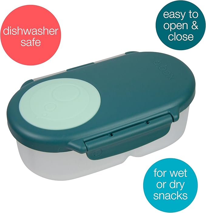 b.box Snack Box Reusable Snack Containers with Lids 2 compartments, Bento Box for kids and toddlers, Leakproof Lunch Box, BPA free and Dishwasher Safe Snack Container (Emerald Forest, 1 3/4 Cup)