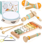Baby Musical Instruments - Wooden Montessori Toys for Toddlers 1-3, Baby Musical Toys Percussion Instruments Set with Xylophone Tambourine, Neutral Preschool Educational Baby Toys for Boy Girls Gifts