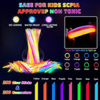 200 Pcs Glow Sticks Bulk Party Pack, 8'' Glow in the Dark Party Supplies, Glow in the Dark Light Up Sticks with Connectors, Party Favors for Birthday, Concert, Raves, Halloween, Christmas