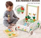 Wooden Baby Walker, Baby Push Walker, Adjustable Speed Baby Walker with Wheel, Toddler Activity Center Toys, Montessori Farm Walker Toy with Shape Sorter, Carrot Harvest for Boys and Girls