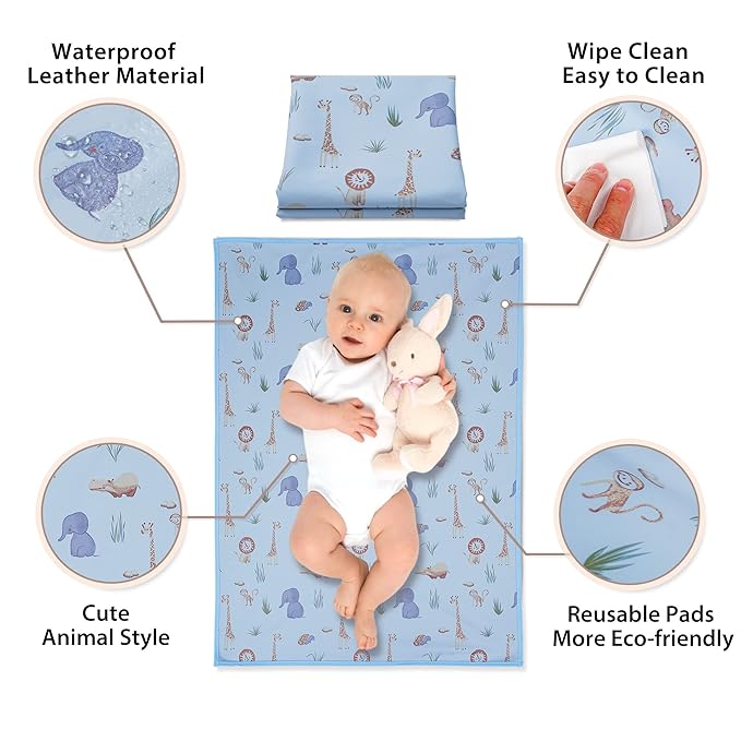 Vegan Leather Baby Changing Mat - Wipeable Portable Changing Pad, Foldable Travel Changing Mat for Baby, Newborns Toddlers Shower Gifts (Animal,20"*28")