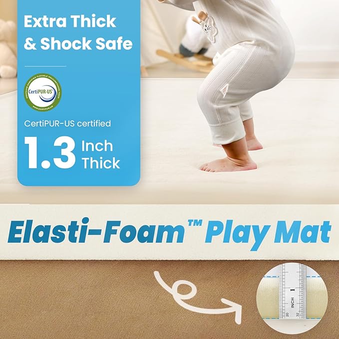 1.3" Thick Baby Play Mat for Floor, 39x59 Foam Tummy Time Mat, Padded Support Soft Plush Nursery Rug for Infant Kids Toddler Crawling Kick Activity (Ivory)
