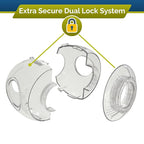 Child Safety Door Knob Cover (4 Pack) Hard-to-Remove Dual-Lock Door Handle Covers for Kids - Reusable Baby Proof Door Knob Locks - Installs Easily, No Tools Needed (Clear)