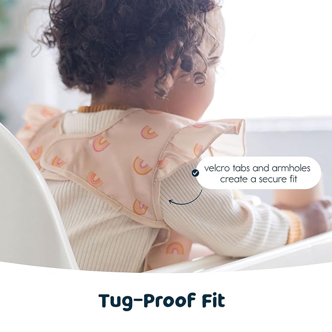 Tiny Twinkle Mess Proof Baby Bib - Waterproof & Lightweight Baby-Led Weaning Apron | 100% Recycled Polyester, Easy Clean & Machine Washable (Boho Rainbow, Small 6-24 Months)