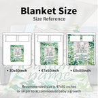 Custom Name Baby Blanket – Plush Flannel with Double-Layer Dotted Backing – Elephant and Green Leaves Theme for Infants and Toddlers
