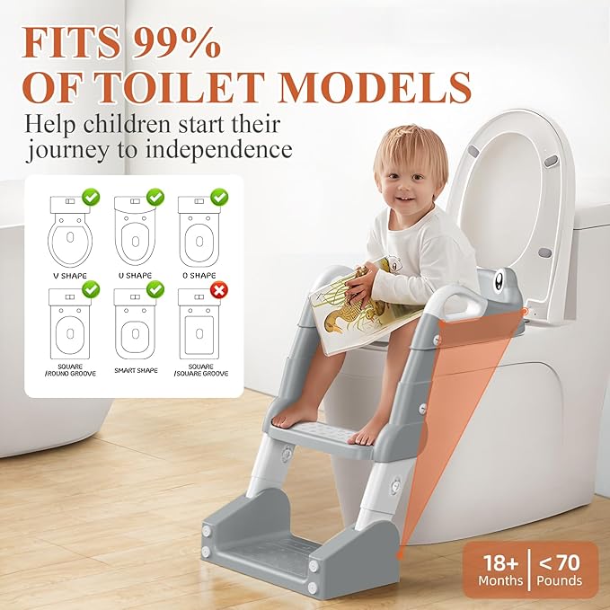 Potty Training Seat, Toddler Toilet Seat for Little Boys Girls, Potty Training Toilet with Urinals, Toddler Step Stool Ladder and Splash Guard (Gray)