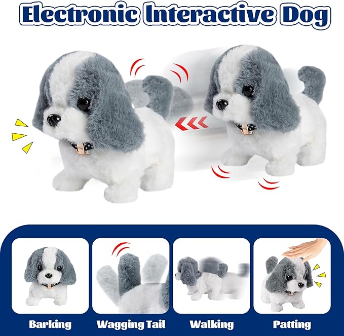Robot Dog Toy for Kids,Electronic Pet Puppy W/Walking&Barking,Pet Care Pretend Play Set,Interactive Plush Stuffed Toys with Backpack, for Boys,Girls,Toddlers