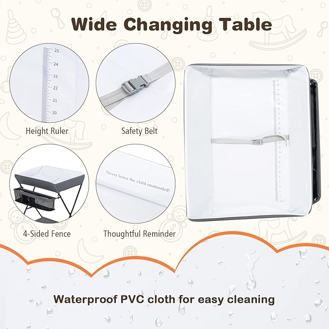 Costzon Changing Table, Portable Baby Changing Table Foldable Diaper Changing Station with Safety Belt, Large Storage Rack & Shelf, Nursery Organizer for Newborn Infant (Dark Gray)