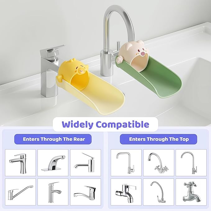2 Pack Faucet Extender for Toddlers, Silicone Faucet Extender, Easy Install Sink Spout Extender for Kids Hand Washing Fits Standard and Gooseneck Faucet (Yellow & Green)