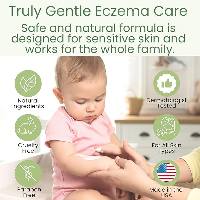 TruKid Natural Eczema Cream for Kids, Toddlers & Babies, NEA-Accepted for Eczema, Safe for Sensitive Skin on Face, Body, & Hands, Unscented, Hydrates & Moisturizes Irritated & Itchy Skin, 3.4oz