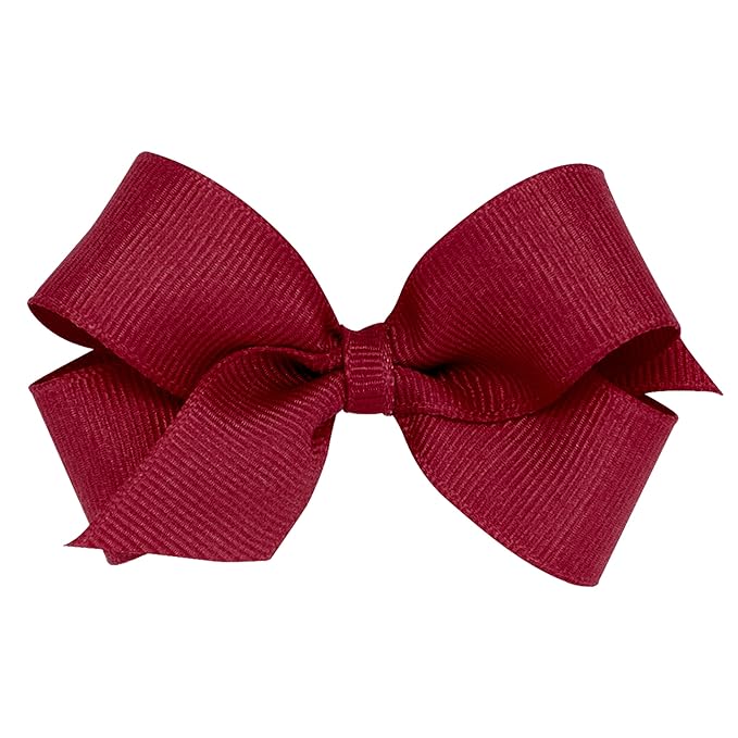 Wee Ones Girls' Plain Wrap Classic Grosgrain Hair Bows on a WeeStay No-Slip Hair Clip, Handmade, Mini, Cranberry