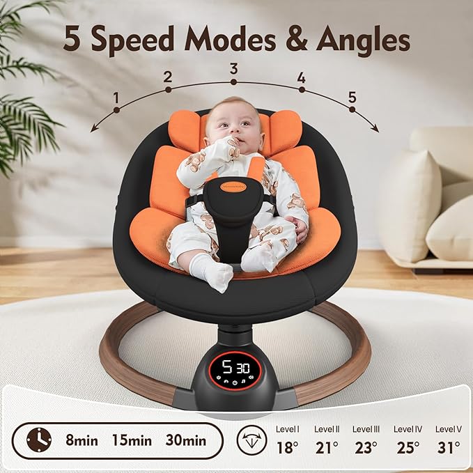 Baby Swings for Infants, Electric Baby Swing with Bluetooth and Preset Melodies, Portable Infant Swing for Indoor & Outdoor Use, 5 Speeds