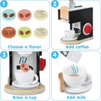 Play Kitchen Accessories Kids Wooden Coffee Maker Toy Espresso Machine Toddler Toy Kitchen Sets for Girls and Boys (Coffee Maker) (Black)