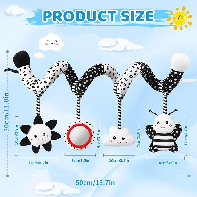 Car Seat Toys Hanging and Stroller Toys for Babies 0-6 Months，High Contrast Baby Toys for Newborn 0 3 Months Brain Development,Black and White Baby Toys for Crib Mobile，Infant Ideal Gift