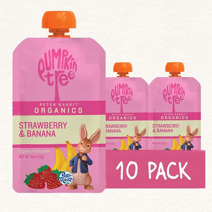 Pumpkin Tree Peter Rabbit Organics Strawberry and Banana Pure Fruit Snack, 4 Ounce (Pack of 10)