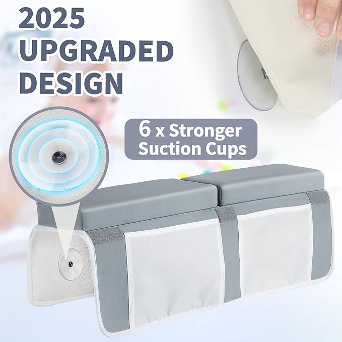 URMYWO Bath Kneeler and Elbow Rest Pad Set - 1.5" Thick Baby Bath Kneeler Pads with Toys Organizer, Anti-Slip Cozy Knee & Arm Support Bathtub Mat, Quick Dry Kneeling Pad for Baby Bath Time