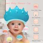 Baby Shower Cap Shield, Baby bath set shower cap, Visor Hat for Eye and Ear Protection for 0-9 Years Old Children,Cute Crown Shape Makes the Baby Bath More Fun (Blue)