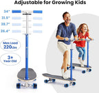 2-in-1 Kids Skateboard & Lean-to-Steer Scooter with Detachable Handlebar, LED Light-Up Wheels, Adjustable Height – Beginner Surf Skateboard for Ages 3+