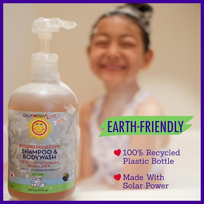 California Kids Shampoo + Kids Body Wash 2-in-1 | Super Sensitive (Unscented) | Gentle Skin Care | 100% Plant-Based | Hypoallergenic | 19 oz.