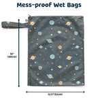 Tiny Twinkle Mess-Proof Waterproof Wet Dry Bag | 2-Pack Reusable Wet Bags for Swimsuits & Baby Clothes | Leakproof Wet Bag for Travel & Diaper Changes for Baby (Space, Ice Blue)