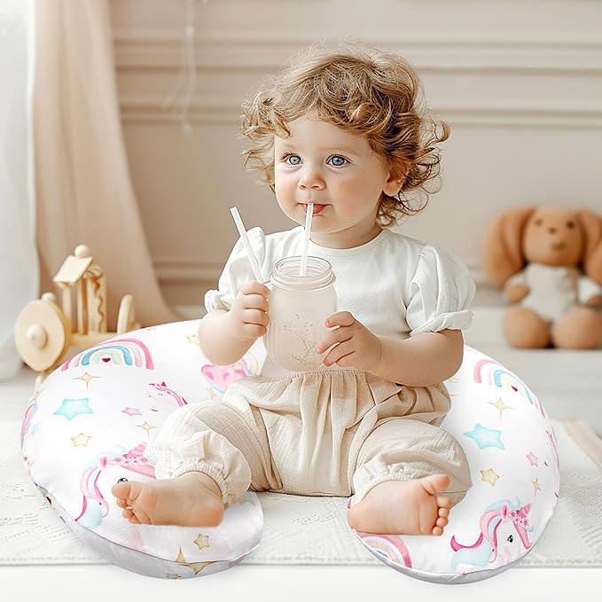 Pea Pod Nursing Pillow Cover Breastfeeding Pillow Slipcover for Moms Soft Breathable Organic Knit Fabric Newborn Infant Feeding Pillow Covers for Baby Girl Boy, Rainbow & Unicorn