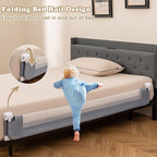 BABY JOY Double Sided Bed Rail Guard, 2 Pack, Extra Long, Swing Down for Convertible Crib, Folding Baby Safety Bedrail for Kids Twin Full Size Queen King Mattress, Rails for Toddlers (Light Gray, 71")