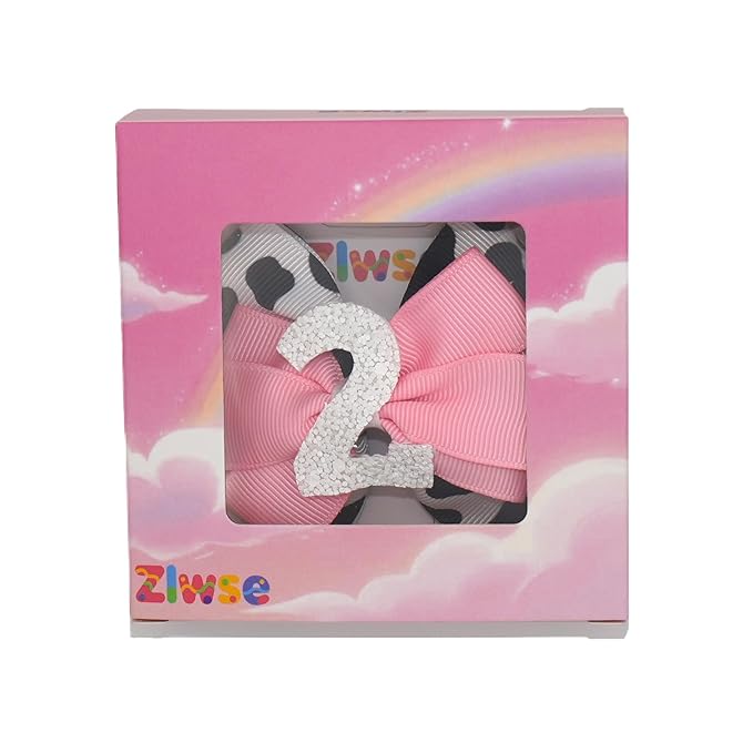 Birthday Hair Bow for Baby Girls 1 2 3 4 5 6 Years Sprinkle Decorations Party Pink Hair Accessories for Two 2nd Birthday Cow Print Cowgirl