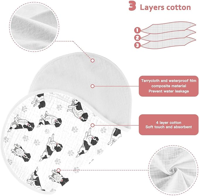 1 Pack Muslin Burp Cloths Collie Dogs Cute White Cotton Baby Burp Cloths Ultra Absorbent and Soft Spit Up Rags for Baby Boys Girls 22x11 Inch