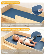 Wooden Baby Changing Table with Mirror, 100% Birch Plywood Toddler Diaper Changing Station with Stairs & Storage, Montessori Furniture for Daycare, Nursery, Home, School