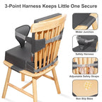 Toddler Booster Seat for Dining Table Kitchen Chair, Waterproof Non-Slip with Backrest & Adjustable Straps, Portable PU Travel Baby Kids Booster Seat Cushion