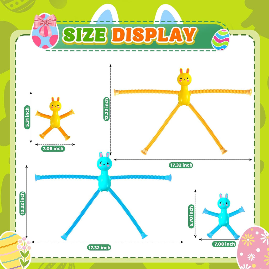 Sensory Travel Toys Easter Basket Stuffer Gift for Toddlers Kid Boy Year Old Ages 3+, Airplane Activities Suction Autism Pop Tube Fidget Toys Autistic Items Valentine for Kids (4pc-Rabbit)