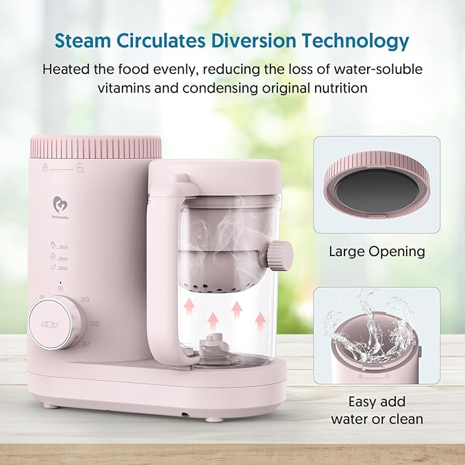 Baby Food Maker Bellababy Baby Food Processor, Puree Blender Steamer with Reversible Steam Basket, One Button Easy Operation & Large Opening for Easy Cleaning
