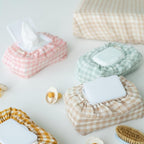 Baby Wipes Cover – Universal Size, One Size Fits All Wipes Packages | Muslin Cotton Tissue Cover for Nursery, Diaper Bag & Changing Table, Station | Gingham & Neutral Patterns (Light Mint Gingham)