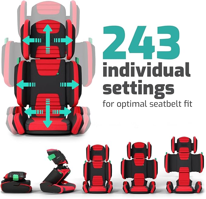 Mifold Hifold Adjustable Kids High Back Booster Car Seat with Strap – Racing Red