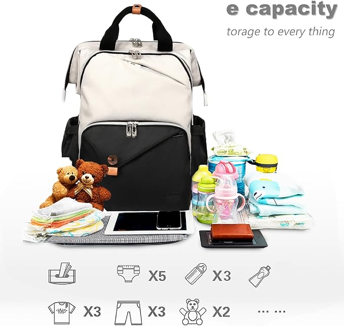 Hap Tim Baby Diaper Bag for Boys Girls, Large Backpack Diaper Bags with Double Compartments, Baby Registry Search Shower Gifts Stuff Newborn Must Haves（7340-BH）