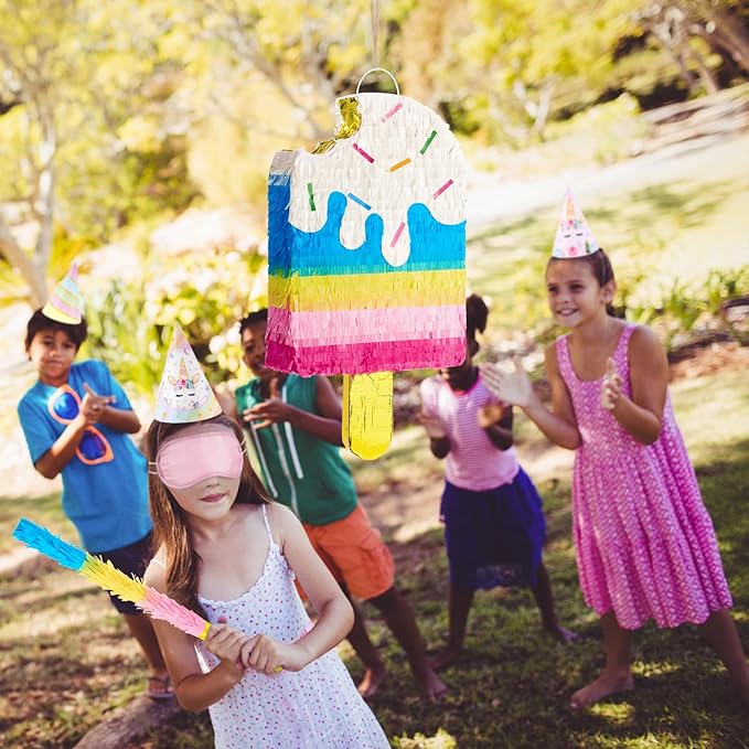 WERNNSAI Ice Cream Piñata - Sweet Summer Birthday Party Decorations Kids Colorful Popsicle Pinata with Blindfold and Bat for Summer Ice Cream Party Supplies Baby Shower Carnival Game