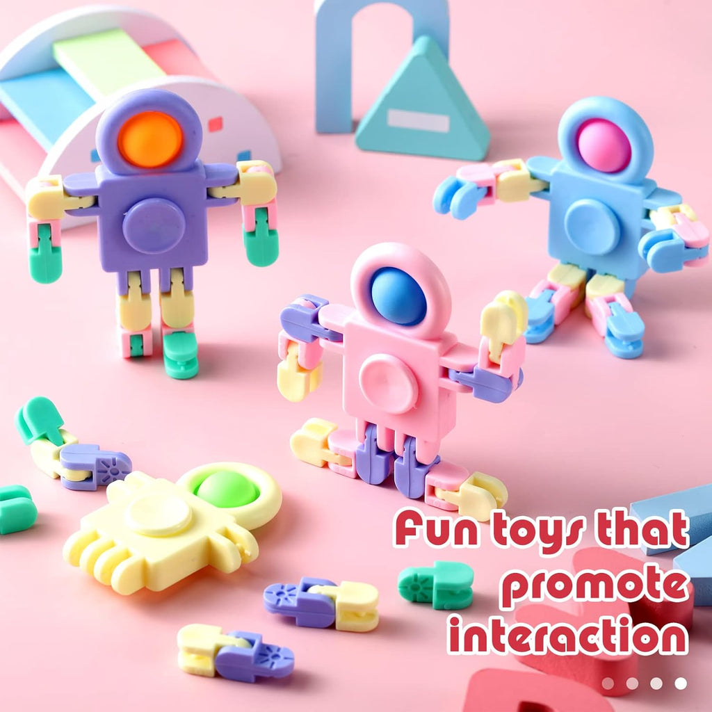 32 Pcs Funny Sensory Fidget Toys Robot Fidget Spinners Fidget Party Favors Robot Fingertip Toy DIY Transformable Chain for Teens Adults Stress Relief Birthday Gift (4 Colors,Elegant Style)