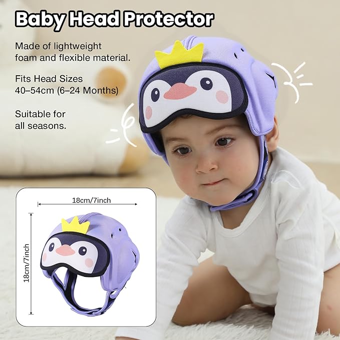 Mambobaby Baby Head Protector Safety Helmet Baby Helmet for Crawling Walking，Extra-Thick Deep Forehead Padding,Ultra-Lightweight, Breathable, Toddler Helmet 6-24 Months-Penguin