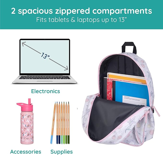 Wildkin JumpOff Jo 15-inch Kids Backpack – Durable, Adjustable, Ideal for School - Fairy Blossom