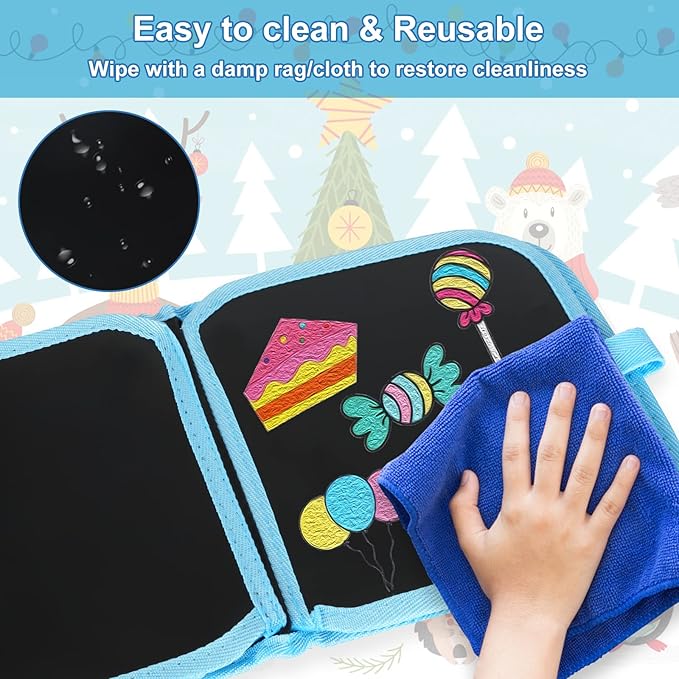 Erasable Doodle Set for Kids - Reusable Magic Drawing Book with 12 Watercolor Pens 14 Page Drawing, Road Trip Car Game Writing Painting Set for Boys and Girls (Dolphin)