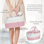 KiddyCare Woven Diaper Caddy Organizer, Large Gray Multi Functional Portable Baby Basket with Handle, Baby Gift for Boy/Girl Nursery Storage, Organization, and Modern Car Diaper Caddy Pink X-Large