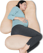 MOON PARK Pregnancy Pillows for Sleeping - U Shaped Full Body Maternity Pillow with Removable Cover - Support for Back, Legs, Belly, HIPS - 65 Inch - Brown