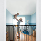 Gate for Baby Indoor 29-57'' Wide, Adjustable Safety Gate for Stairs No Drilling Baby Gate with Door Pet Pressure Mount Gate for Kids Dogs Extension Kit Stairway Doorway Black (30.5'' Tall)