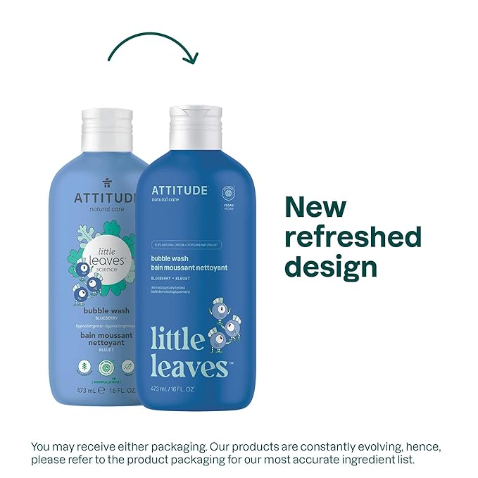 ATTITUDE Bubble Wash for Kids, Hair Shampoo and Body Soap, EWG Verified, Plant- and Mineral-Based, Vegan, Blueberry, 16 Fl Oz