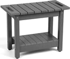 Waterproof Shower Bench, 24" Poly Lumber Shower Stool for Shaving Legs, Shower Chair Seat with Storage Shelf and Handles, Bathroom Bench for Inside Shower, Non-Slip (Grey)