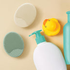 S&T INC. Exfoliating and Massaging Cradle Cap Bath Brushes for Baby, Silicone - 2 Inch x 2.5 Inch, Sage Green & Cream, 2 Pack