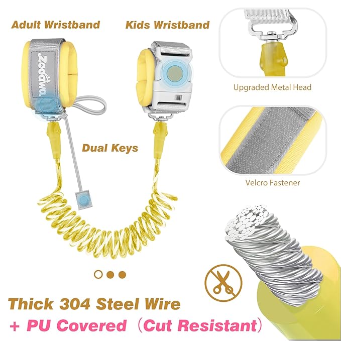 Zooawa Toddler Leash 2Pack, Toddler Kids Harness Anti Lost Wrist Link with Magnetic Lock, Reflective Safety Walking Harness Wristband Leashes for 2,3,4 Years Old Boys Girls, Yellow + Pink