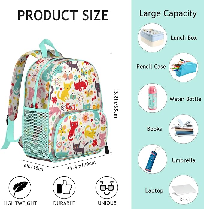Toddler Backpack for Girls 3-8: Preschool Kindergarten Backpack - Cute Kids Backpacks for Girls-Cute Cat